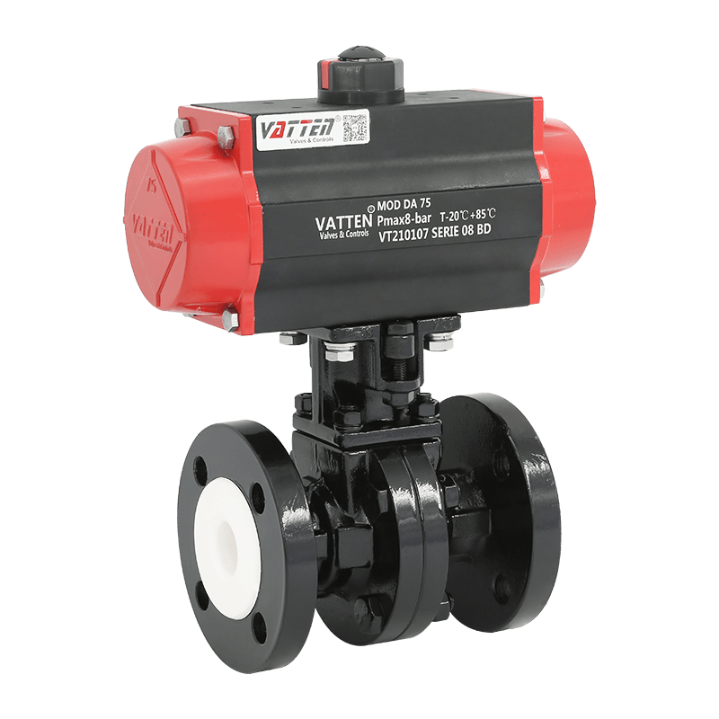 Válvula esférica flangeada pneumática com revestimento de flúor